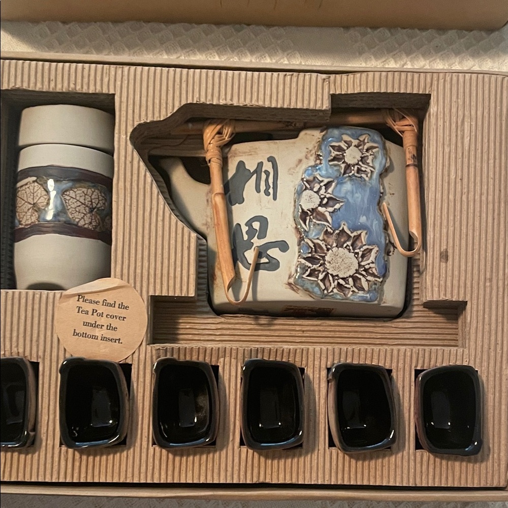 Malaysia Ceramic Tea Set with Blue and Black Accents